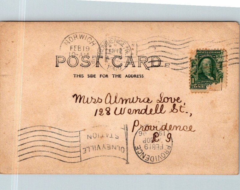 House RPPC postmark Providence RI Norwich CT postcard 1906