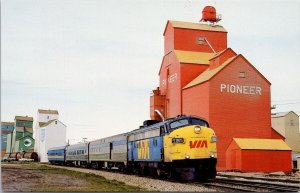 VIA Train 195 Calgary Edmonton Service AB Pioneer Grain Elevator Postcard H57