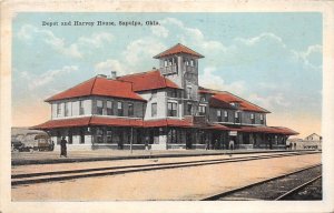 Sapulpa Oklahoma 1920s Postcard Railroad Depot Train Station & Harvey House