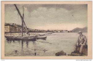 Boats in harbor , Brindisi , ITALY , PU-1910; ADV for Hazel Oilive Oil on back