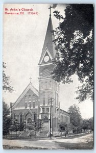 SAVANNA, Illinois IL ~ ST. JOHN'S CHURCH c1910s Carroll County - Childs Postcard