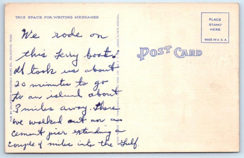 GALVESTON,TX Texas ~ BOLIVAR FERRY Scenic Landing c1950s Linen Postcard