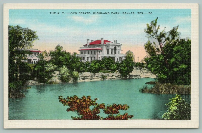 Dallas Texas~Highland Park~AT Lloyd Estate~Lake View~Postcard 