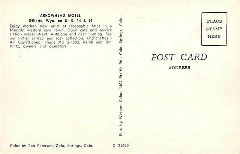 WY, Gillette, Wyoming, Arrowhead Motel, Western Color No. C-22630