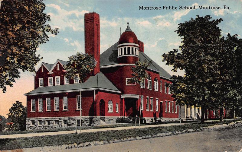 Montrose Public School, Montrose, Pennsylvania, Early Postcard, Used in 1917