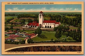 Postcard Boise ID c1937 Howard Platt Gardens Union Pacific Depot