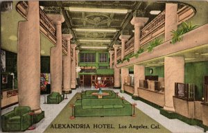 Interior, Lobby of Alexandria Hotel Los Angeles CA Vintage Postcard C61