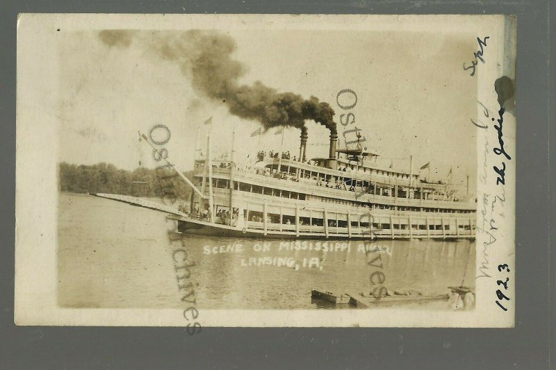 Lansing IOWA RP 1923 STEAMBOAT WASHINGTON Steamer MISSISSIPPI RIVER nr Waukon