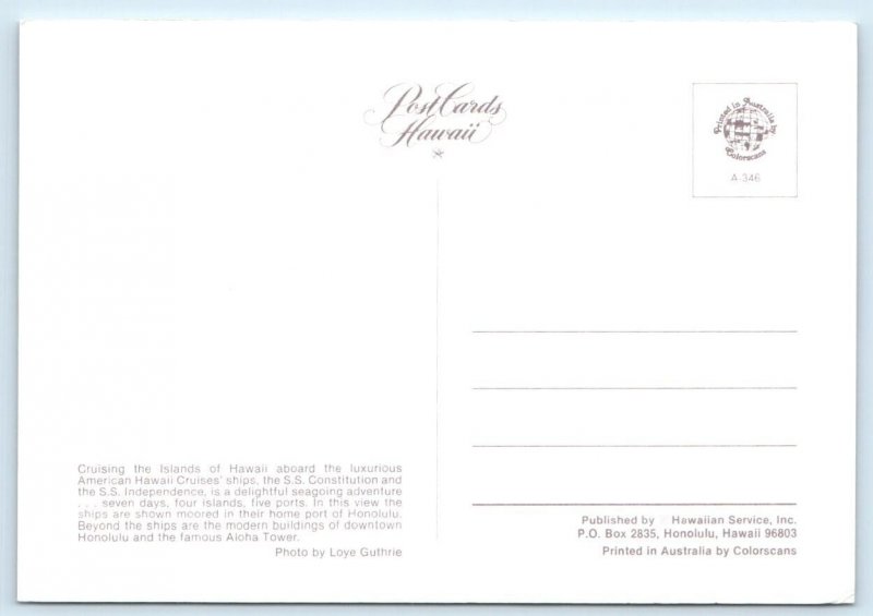 S.S. Constitution & S.S. Independence HONOLULU Hawaii 4x6 Postcard