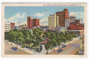 Hemming Park Skyline Jacksonville Florida 1940 linen postcard
