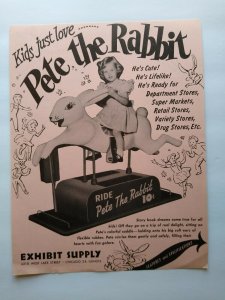 Exhibit Pete The Rabbit Arcade FLYER Original Kiddie Amusement Ride 1952 Rare