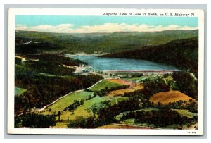 Vintage 1940's Postcard Aerial View Lake Ft. Smith Hwy 71 Mountainburg Arkansas