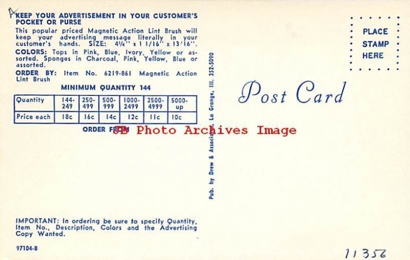 Advertising Postcard, Magnetic Action Lint Brush Advertisement Product