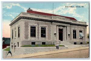 c1950's Post Office Building Steps To Entrance Gentle Man View Alton IL Postcard