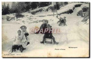 Old Postcard of Sports & # 39hiver Ski Plaisir d & # 39hiver Luge