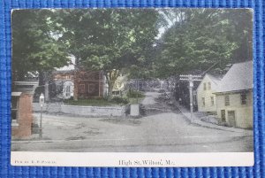 Vintage c 1915 Streetview Homes High Street Wilton Maine ME Postcard