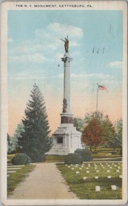 Postcard The NY Monument Gettysburg PA 1922