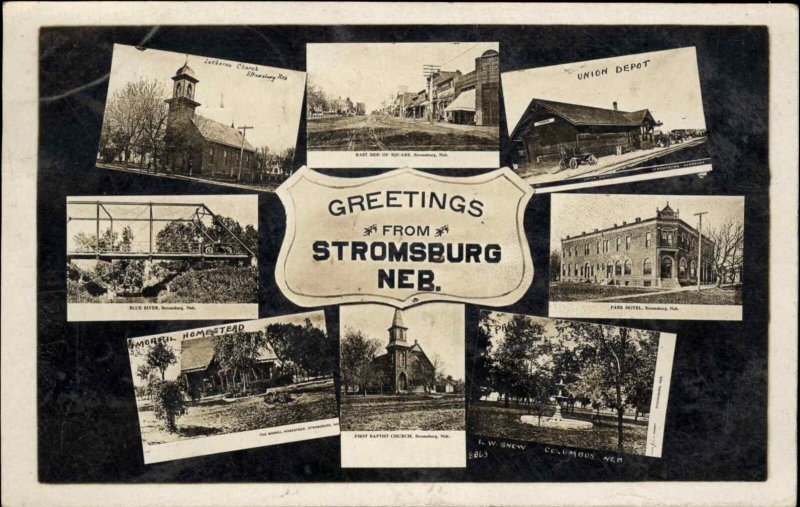 Stromsburg NE Multi View w/ Runion RR Train Station Depot Real Photo Postcard