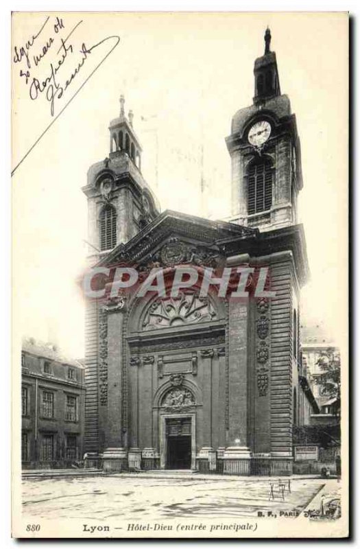 Postcard Old Lyon Hotel Dieu (main entrance)