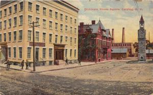 Corning New York~Dickinson House Square~Man on Bicycle~Stone Bell Tower~1908 Pc