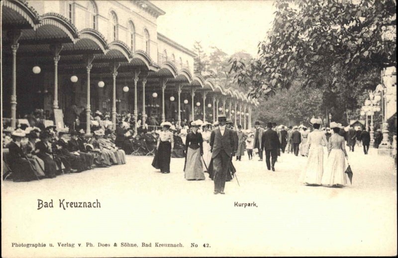 Antique c1900 Postcard Bad Kreuznach GERMANY Kurpark SPA VINTAGE FASHION