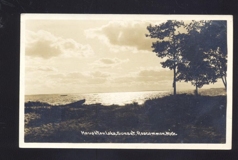 RPPC ROSCOMMON MICHIGAN HOUGHTON LAKE SUNSET OLD REAL PHOTO POSTCARD