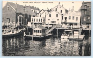 BOOTHBAY HARBOR, Maine ME ~ WHARF SCENE c1940s Lincoln County Postcard