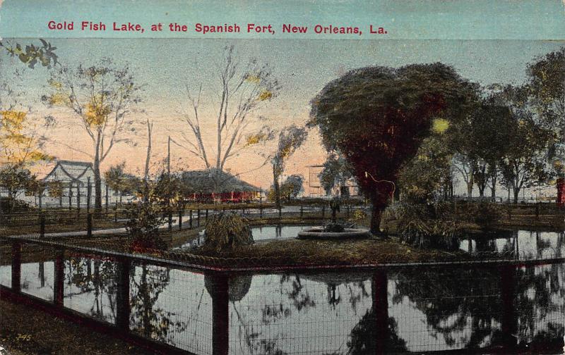 Gold Fish Lake, at the Spanish Fort, New Orleans, LA, Early Postcard, Unused