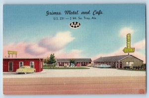 Troy Alabama AL Postcard Grimes Motel And Cafe Exterior Roadside c1940's Vintage