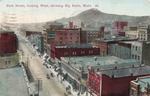 1911 Butte Montana Park Street Big Butte Mountain Vintage Postcard
