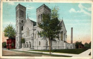 St Patricks Church Erie PA Pennsylvania Antique WB Postcard PM Cancel WOB Note 