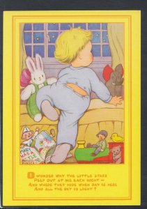 Children Postcard - Illustration of a Child and Their Toys at Bedtime  RR7260