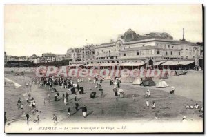 Old Postcard Biarritz Casino Municipal And The Beach