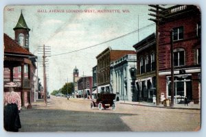 1908 Hall Avenue Looking West Classic Car Dirt Road Marinette Wisconsin Postcard