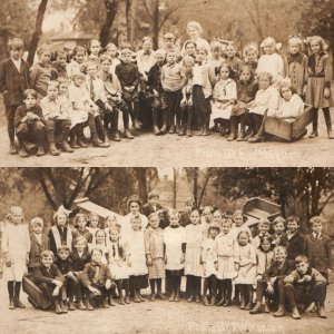 x2 SET c1910s Iowa School Students RPPC Class Photo Lot Teacher FW Mueller A156