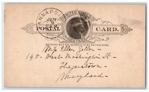 c1880's Miss Ellen Zeller Hagerstown Maryland MD Annapolis MD Postal Card