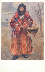 V. Maly - Chodka v salupu old woman folk costume Slovakia type vintage postcard