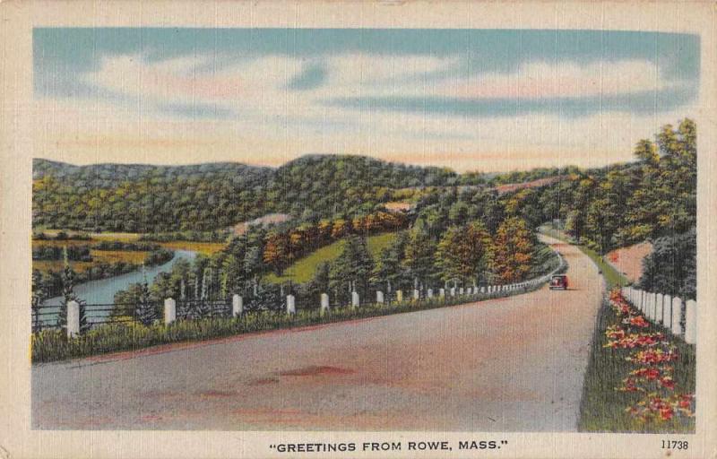 Rowe Massachusetts Greetings Roadway Scenic Linen Vintage Postcard J927108