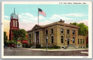 Chillicothe Ohio 1940s Postcard US Post Office Street Scene Cars Flag