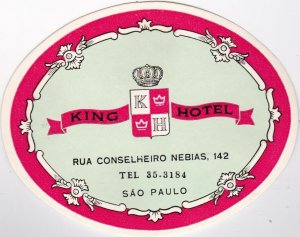 Brasil Sao Paulo The King Hotel Vintage Luggage Label lbl0185