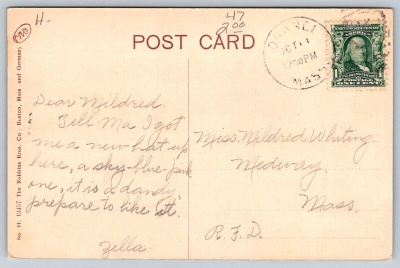 1907  Orange  Massachusetts  North Pond Shore  Postcard