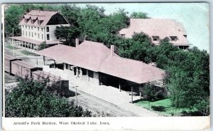 c1910s West Okoboji Lake, IA Arnold's Park Railway Station Train Depot PC A172