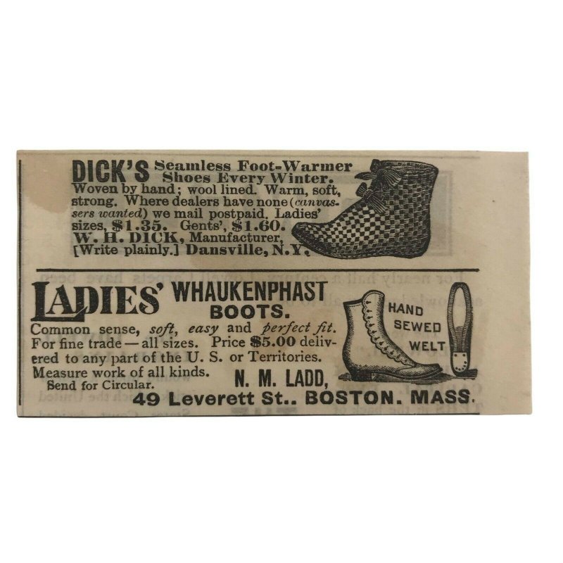 1889 Disk's Foot Warmer Whaukenphast Boots Victorian Print Ad Original 2T1-68 