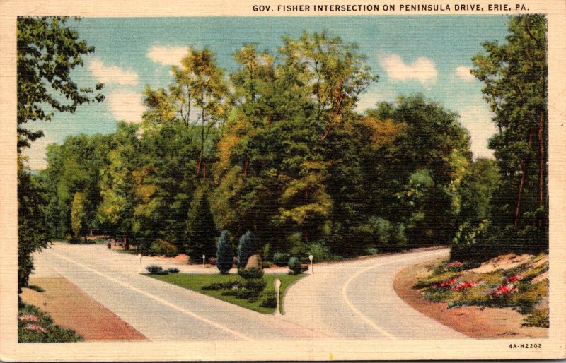 Pennsylvania Erie Governor Fisher Intersection On Peninsula Drive 1936 Curteich