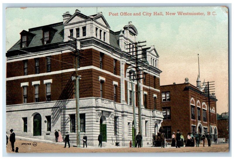 c1910's Post Office And City Hall Building New Westminster BC Canada Postcard 