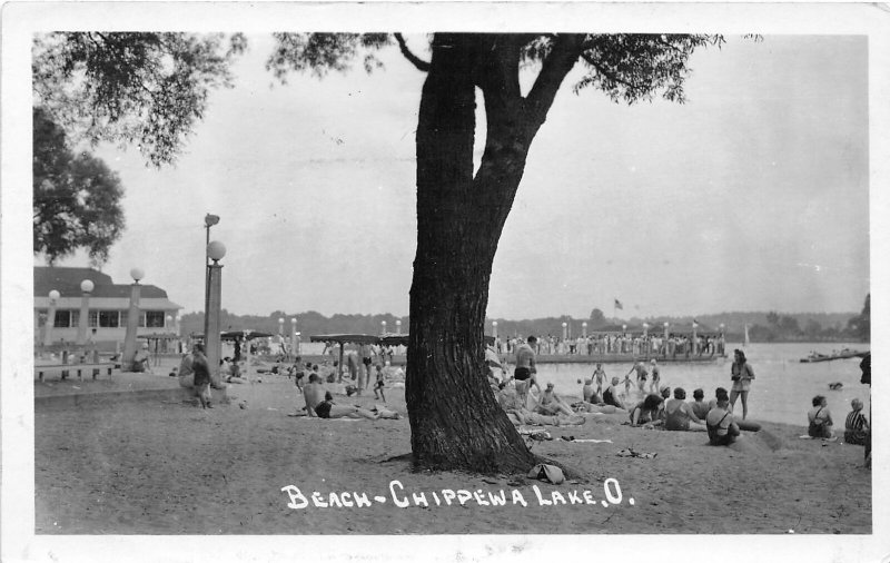 F51/ Chippewa Lake Medina Ohio RPPC Postcard 1942 Beach Tree Bathers 2