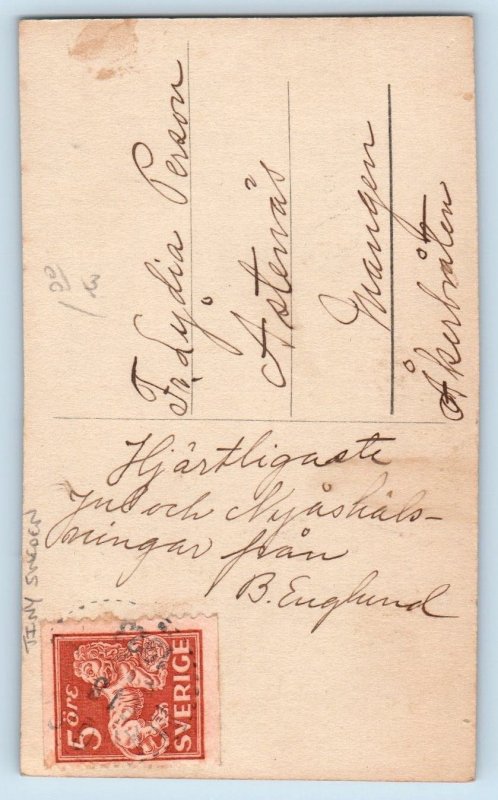 Christmas Postcard God Jul Little Girl Teddy Bear Tiny Sweden c1910's Antique