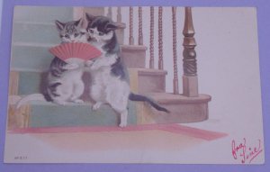 1900s Anthropomorphic Cats Kittens Helena Maguire Fan Antique Vintage Postcard