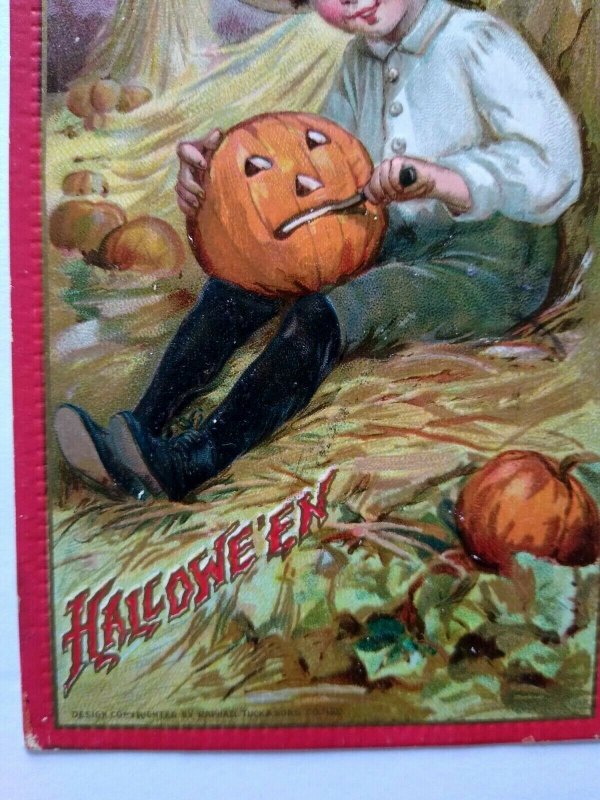 Tucks Halloween Postcard Vintage 1911 Embossed Boy Carving JOL Series 174 Orig 