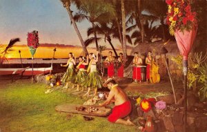 SUNSET AT KONA INN Polynesian Hula Dancers Hawaii c1950s Vintage Postcard